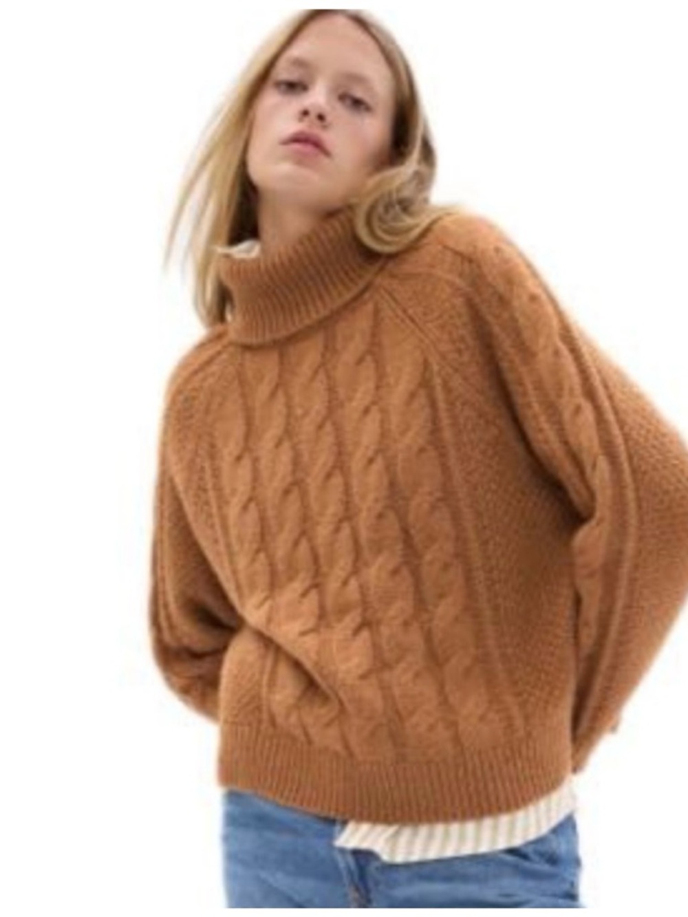 GAP Cable Knit Turtleneck Sweater - Caramel Brown